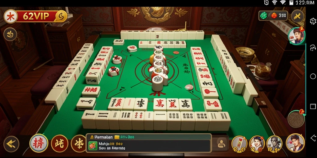 Tampilan gameplay 62VIP yang menarik dengan ubin Mahjong.