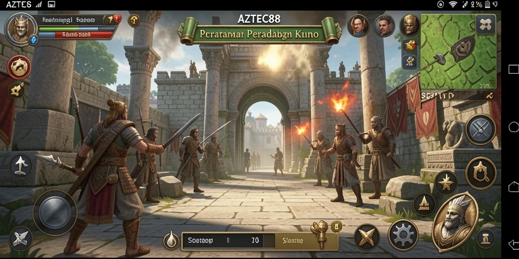 Tangkapan layar utama menunjukkan gameplay strategis AZTEC88.