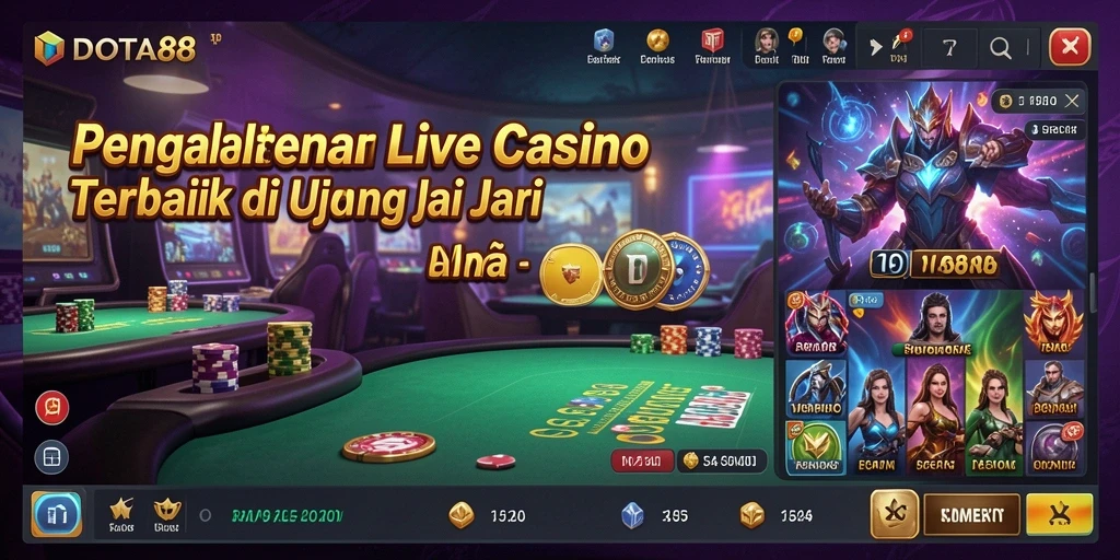 Screenshot gameplay DOTA88 dengan dealer langsung di kasino.
