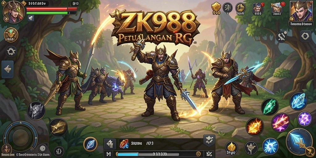 Screenshot ZK988 menampilkan pertarungan seru di dunia RPG yang fantastis.